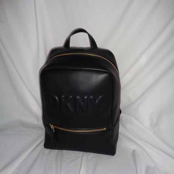 Dkny Handbags - DKNY DEBOSSED BLACK SMOOTH LEATHER BACKPACK